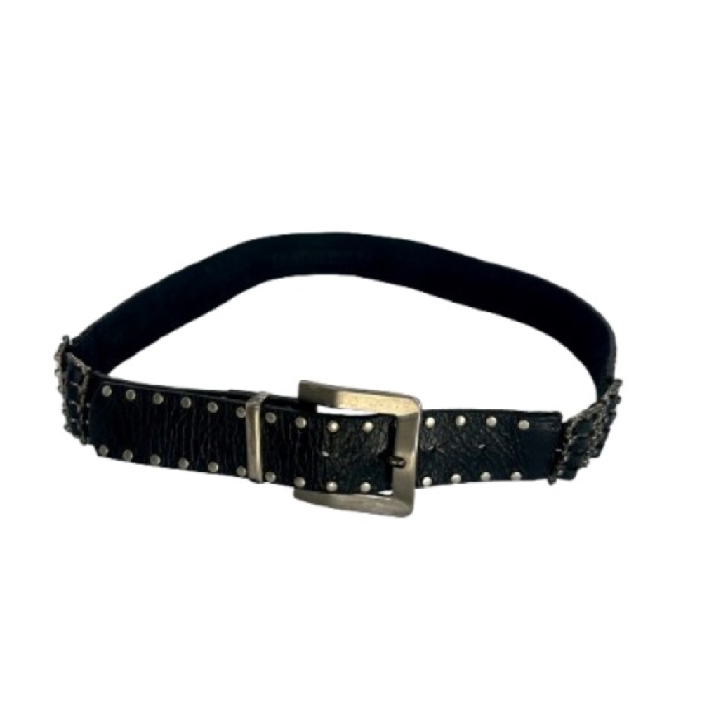 RARE VINTAGE LEATHEROCK 7095 SILVER STUDDED BLACK GENUINE LEATHER BELT 41”